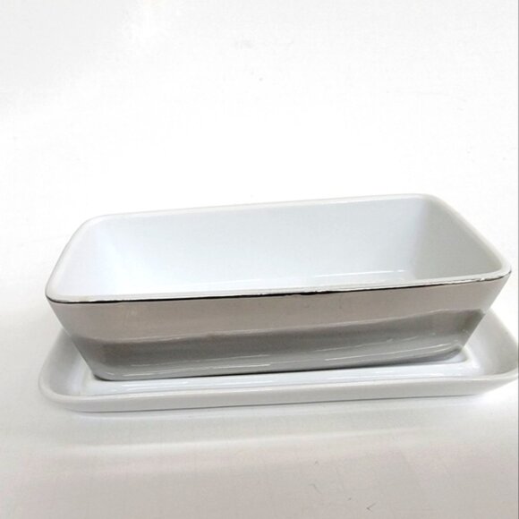 TU Studio Other - Porcelain Silver Bread Loaf Pan Dish Bake Cook Tray 8" Dinner Serve Kitchen Set